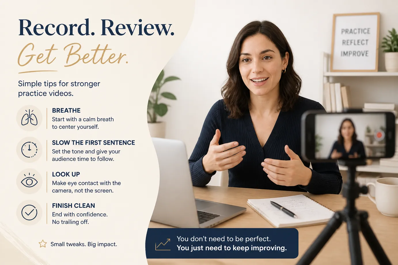 Presence tips for confident recorded speaking practice