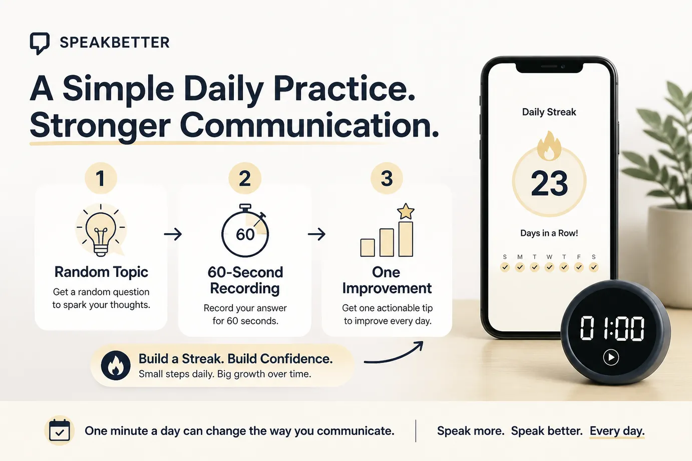 Daily one-minute public speaking practice routine