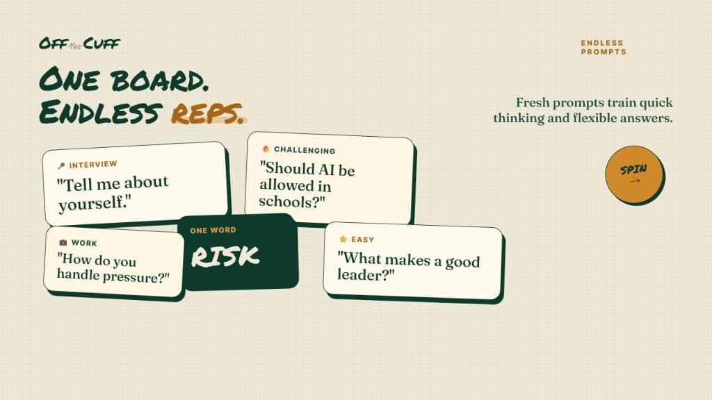Impromptu speech topics practice board for daily speaking improvement