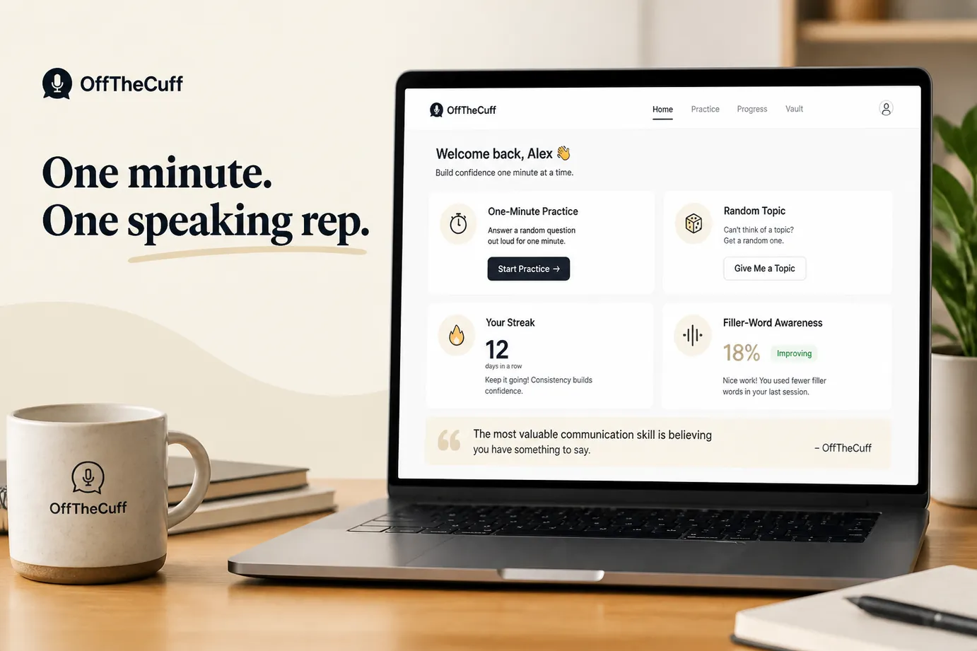 Impromptu website dashboard for daily speaking practice