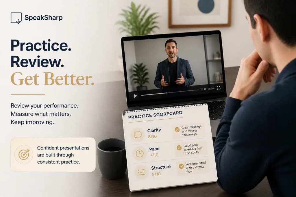 Record and review public speaking practice to improve delivery